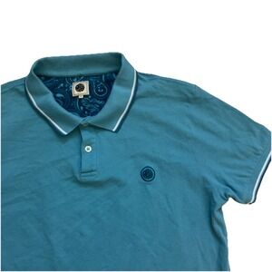 Pretty Green Polo Shirt Mens Large Light Blue Logo Casual Cotton Slim